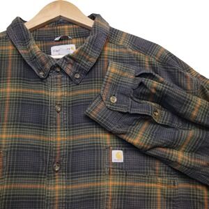 Carhartt Mens 4XL Relaxed Fit Plaid Flannel Shirt Green Orange 103314 301